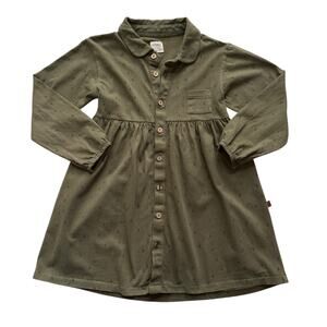 KidWild Organics Green Jersey Rain Drop Button Down Dress Size 6-7y